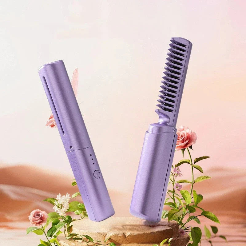 Cordless Hair Straightening and Curling Brush with 3D Teeth, Fast Heating, and Negative Ion Technology for Salon-Quality Styling Anywhere