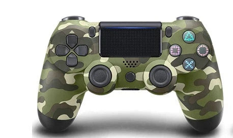 Wireless PlayStation 4 Controller in various color options, including purple, transparent red, grey camouflage, camo blue, and more.