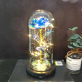 LED illuminated silk flannel rose bouquet with glass cover and warm white lighting