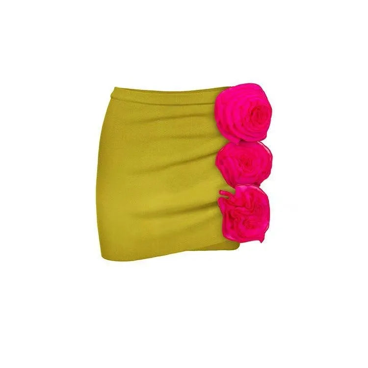 French-style women's one-piece swimsuit in solid colour and hollow out designs with optional separate skirt