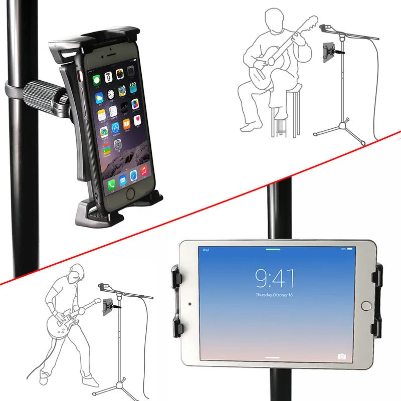 Black ABS+PC tablet holder with lanyard base for car headrest use