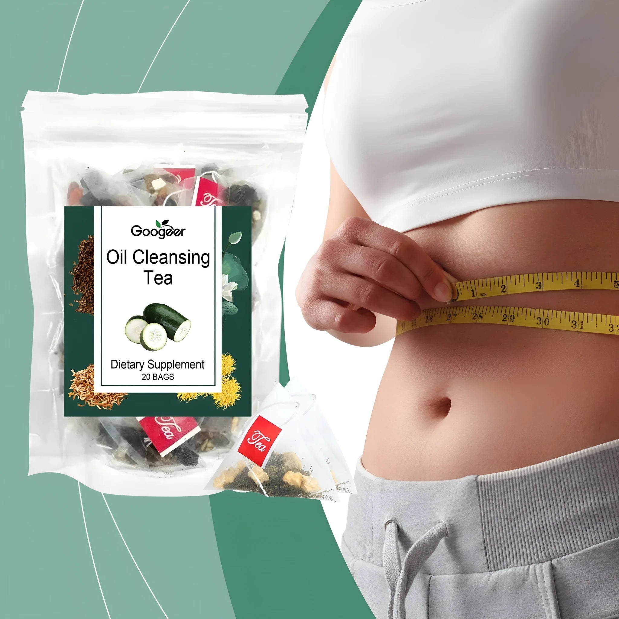 Googeer Oil Cleansing Tea body treatment pack containing 20 herbal tea bags.