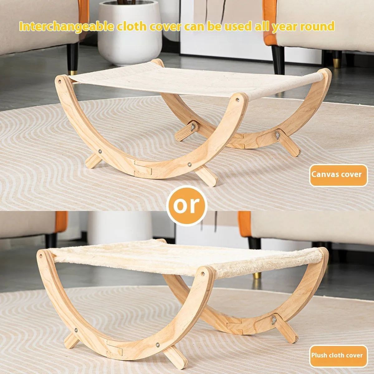 Solid wood foldable cat shaker bed hammock with canvas plush cushion