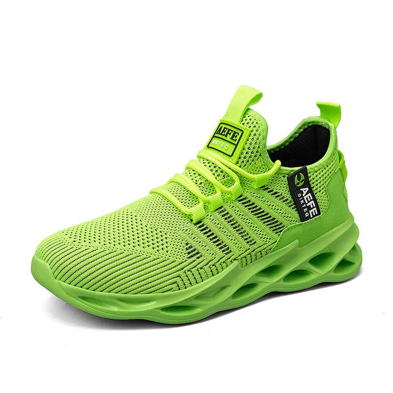 Men's black mesh casual running shoes with cross straps, low-top design, and rounded toe.