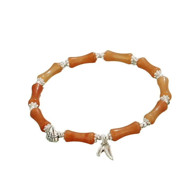 Green aventurine bamboo strawberry quartz crystal bracelet with electroplated finish and multiple stone beads