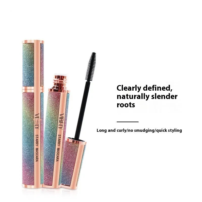 Black waterproof mascara creating 4D curl effect with long thick lashes in English packaging