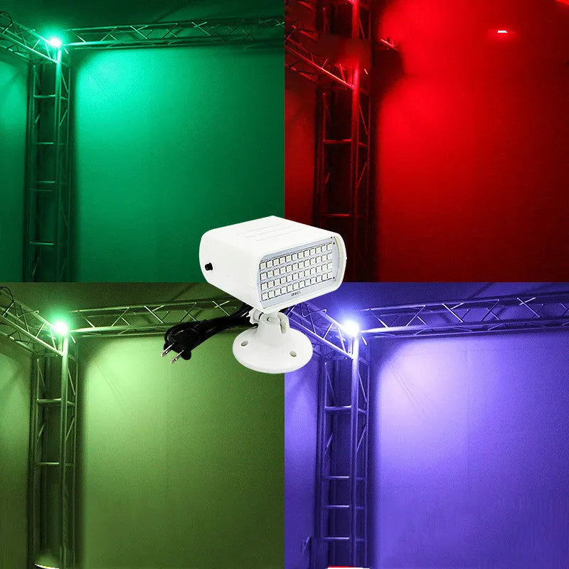 48-LED sound control stage strobe light unit showing white and colourful flash modes.