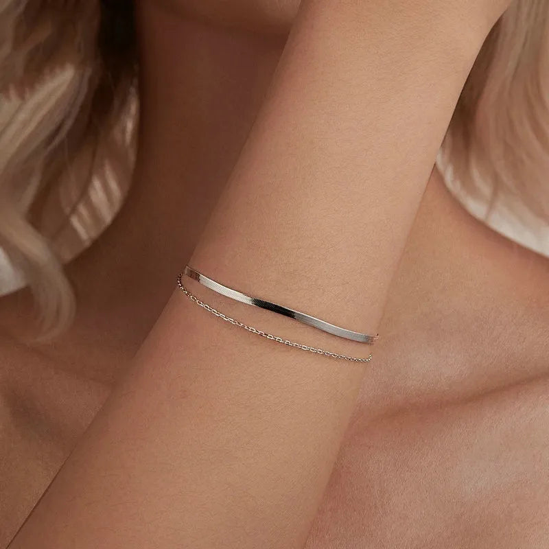 S925 sterling silver double-layer bracelet for women with electroplated finish BSB193 colour