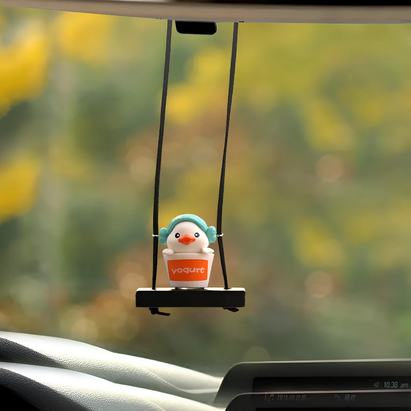 Cute yellow plastic duck doll car hanging ornament with four pendant style choices.