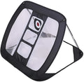 Black foldable golf chipping net with ball collection system, 67x86.5cm, 210D polyester pop-up design