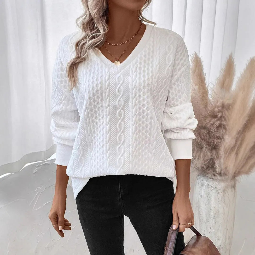 Milky white loose fit long sleeve t-shirt with 3D pattern detail and Japanese Korean styling