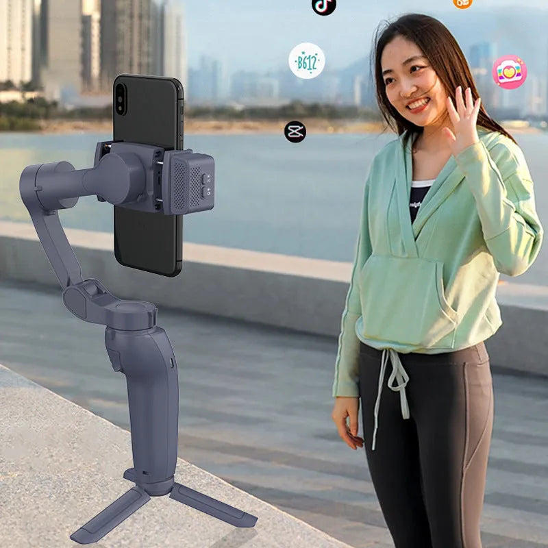 Three-axis anti-shake bracket for mobile phones with intelligent tracking, ABS material, supports phones up to 280g and 9cm wide