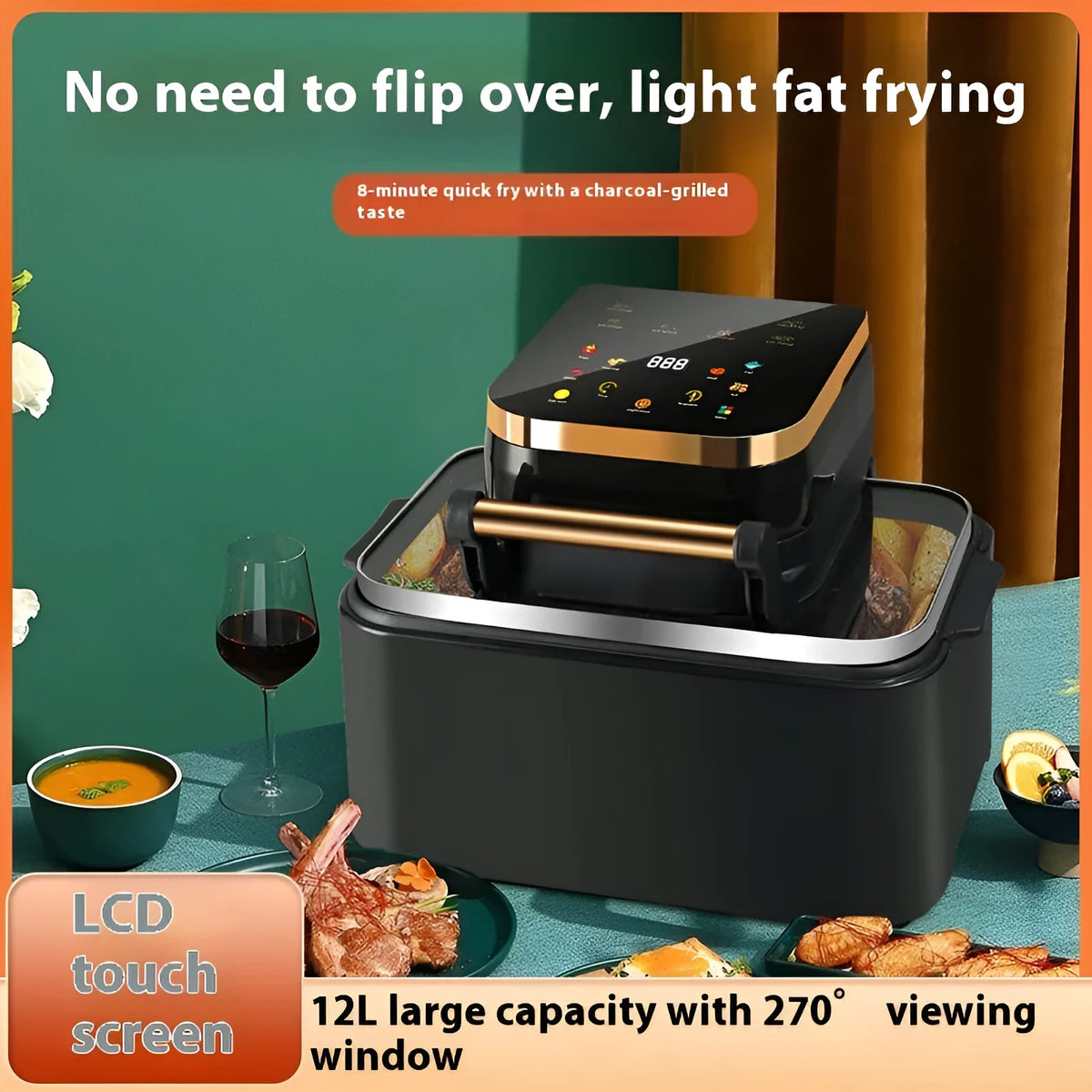 Smart Loop Air Fryer Flip Electric Oven 12L 1700W in black, white, or gray with three-dimensional surround heating.