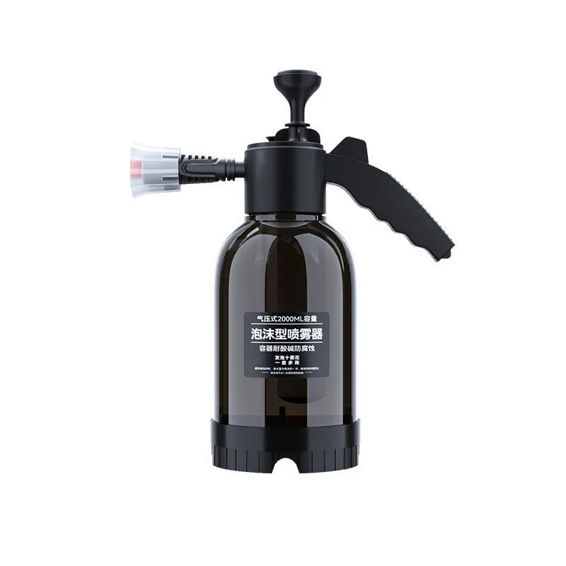 Black hand-held 2L foam watering can spray bottle with two nozzles for car washing and plant watering