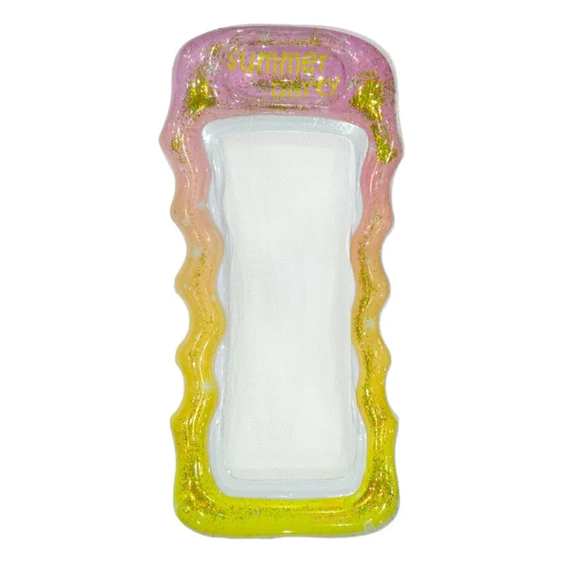 PVC inflatable floating row with thick sequins and wave pattern in blue-purple gradient design
