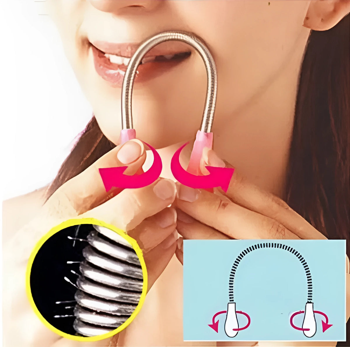 Manual facial hair remover PP coil spring device for lip and face hair pink 19cm length