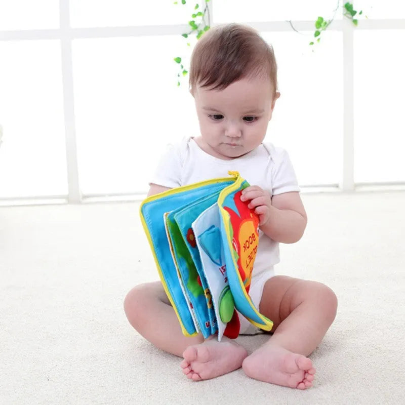 Baby multi-functional soft cloth books with bright stereo pages, carry handle, and zipper