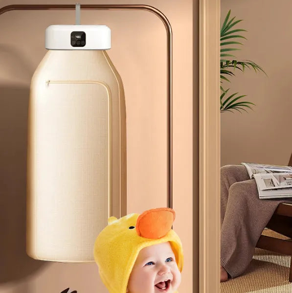 Multi-function portable foldable clothes dryer in beige with foldable design for travel and home use