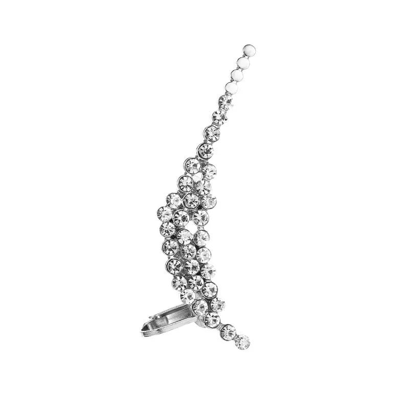 Full crystal butterfly and flower single crystal ear clip in gold alloy finish with artificial gemstone inlay