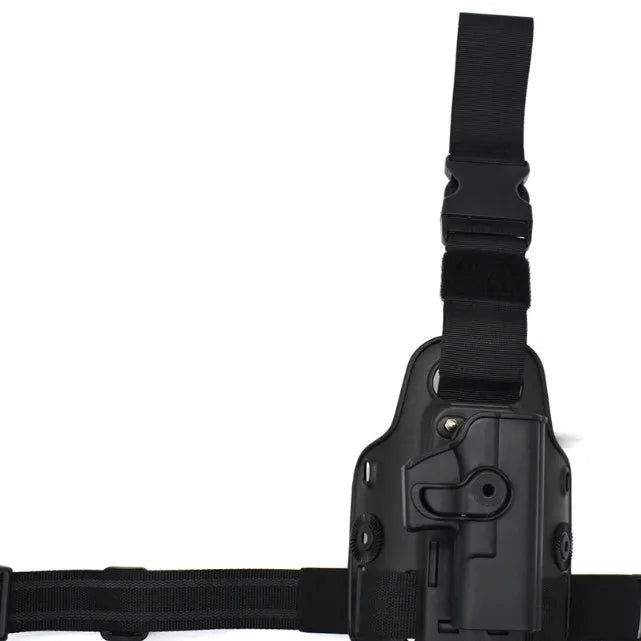 Tactical leg holster bag with waist plate and quick-pull fastener in green colour