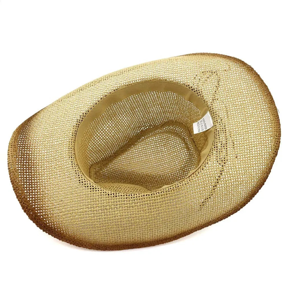 Korean style paper straw cowboy beach hat with wide brim and bell crown shape