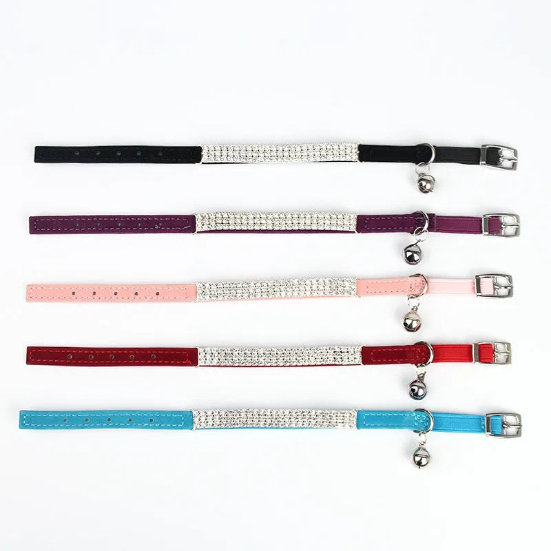 Velvet rhinestone cat collar in red blue purple black pink colours adjustable 20-30cm