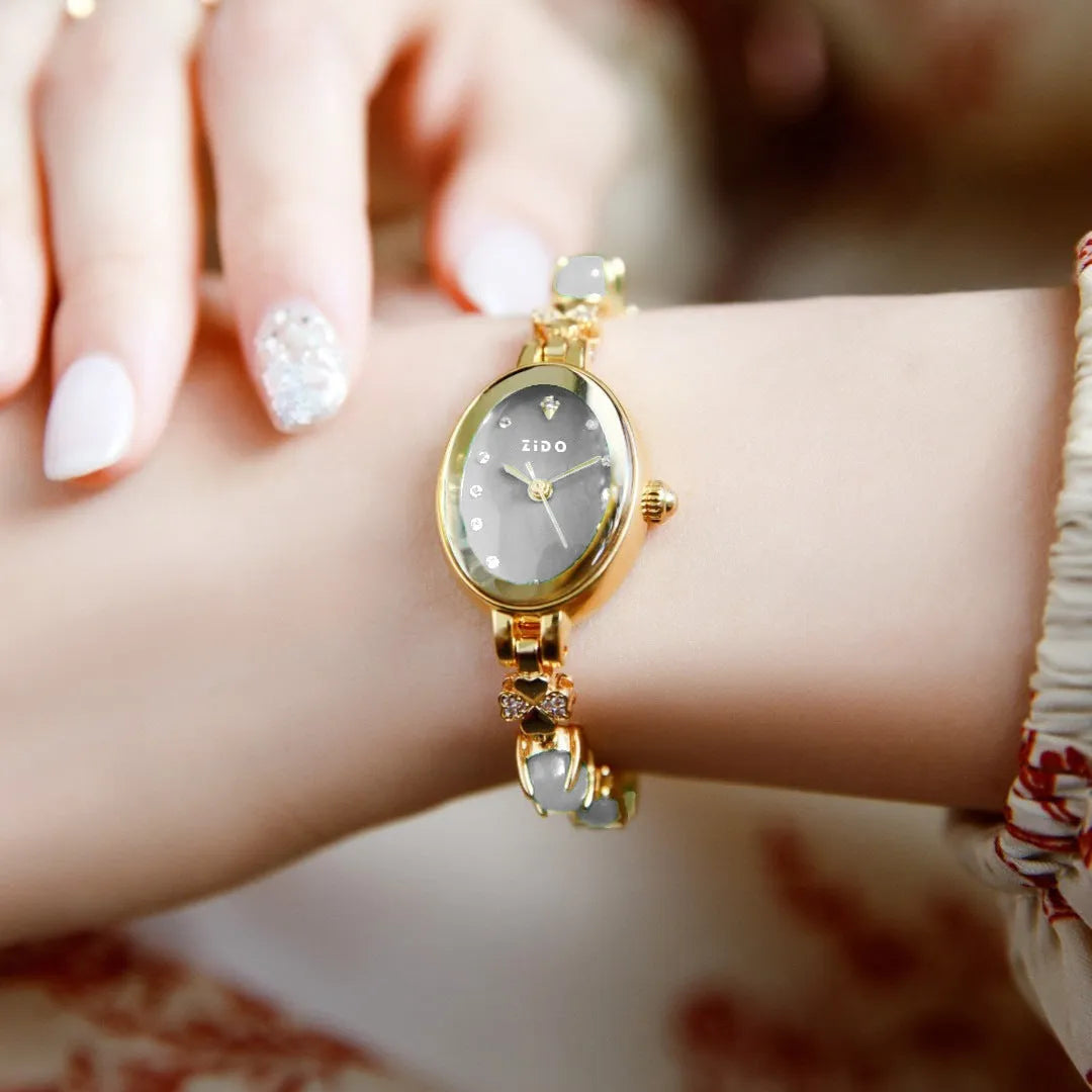 Women's quartz wrist watch with diamond accents, slim 8mm case, available in multiple colours