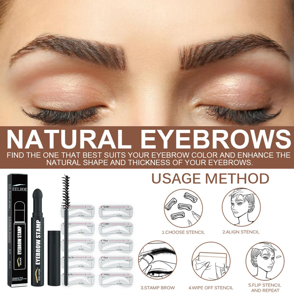 Eyebrow printing pen set with stencil, pencil, and brush in Black, Dark Brown, or Dark Gray, 3g.