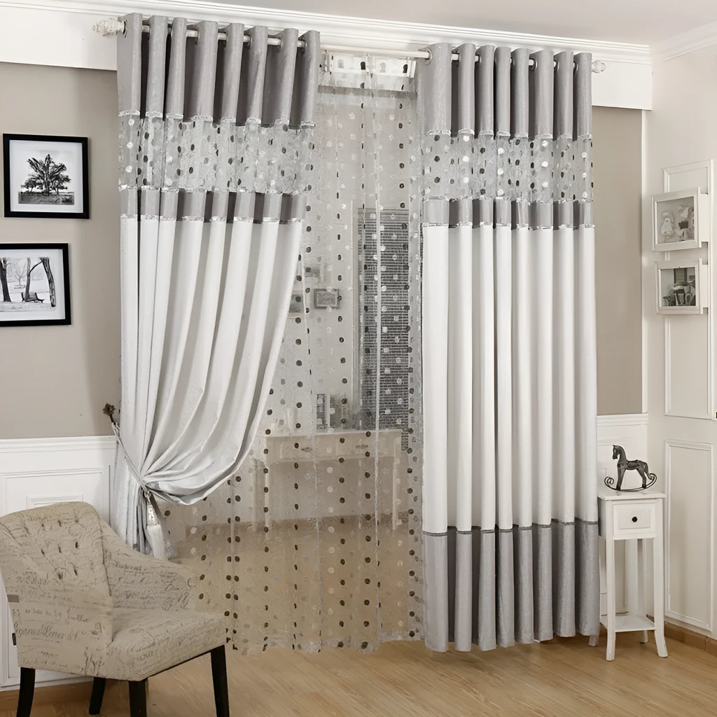 Simple blackout curtain panel showing light-blocking fabric, available in multiple widths with choice of hook styles.