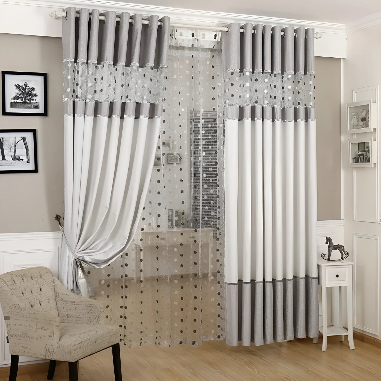 Simple blackout curtain panel showing light-blocking fabric, available in multiple widths with choice of hook styles.