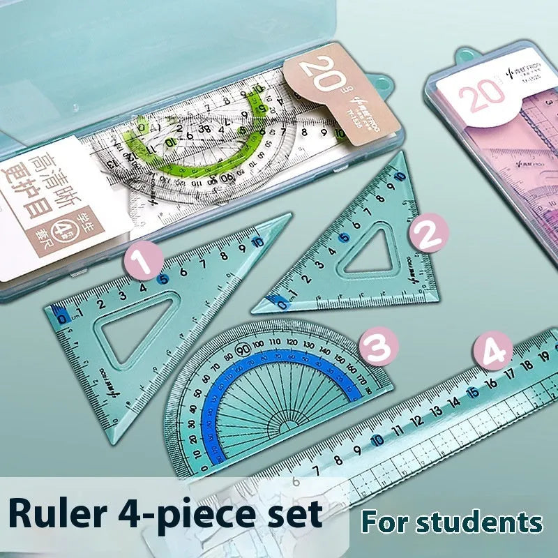 Youpai transparent acrylic ruler set with square and protractor for drawing and geometry