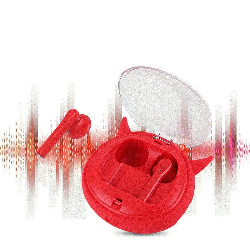 Macaron Red TWS wireless Bluetooth headset with charging case