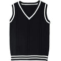 Women's slim fit acrylic V-neck waistcoat sweater with striped stitching in various colours.