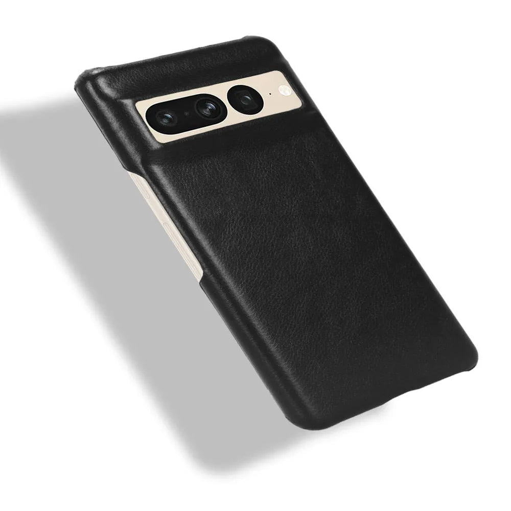 Business Oil Edge Lychee Pattern faux leather flip phone case for Google Pixel6 in black with textured finish
