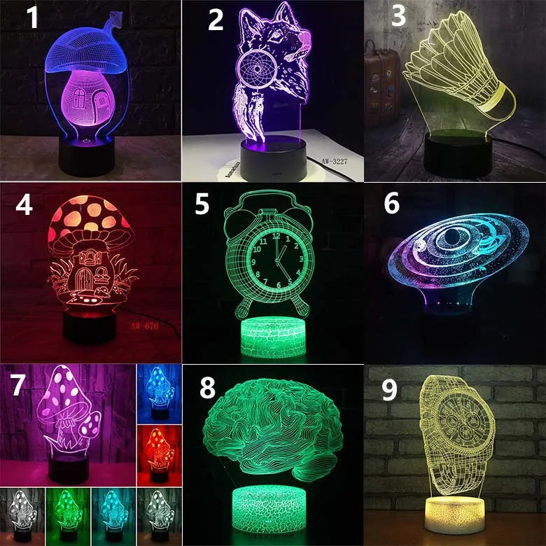 3D colourful touch remote control LED desk lamp with modern minimalist design on desk