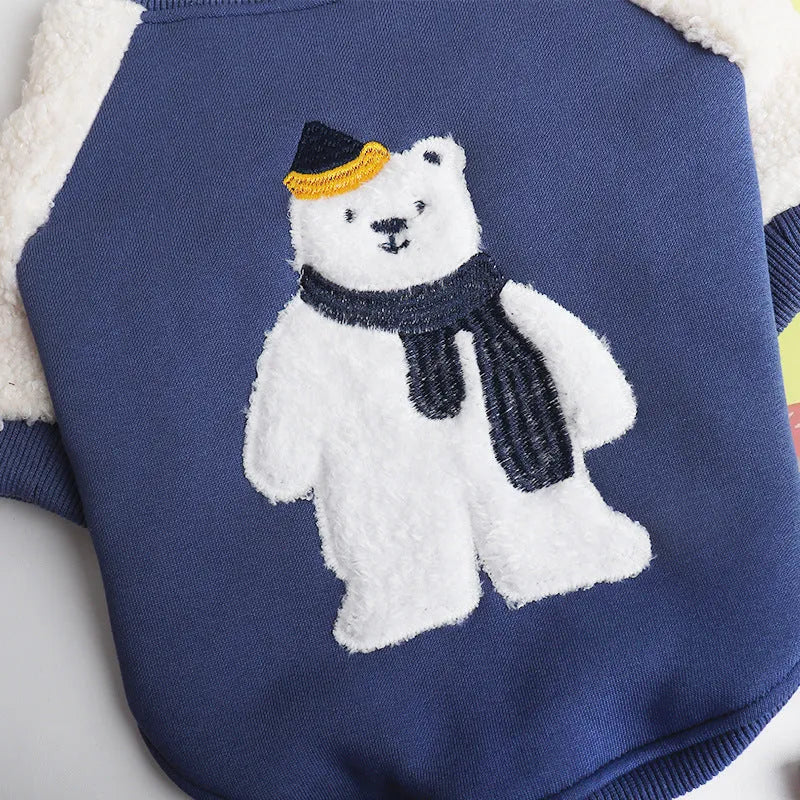 Dark blue fleece-lined cotton pet clothes for dogs and cats in winter