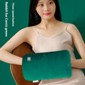 USB hand warmer with rabbit fur third gear button in dark green, grey or pink, explosion-proof design.