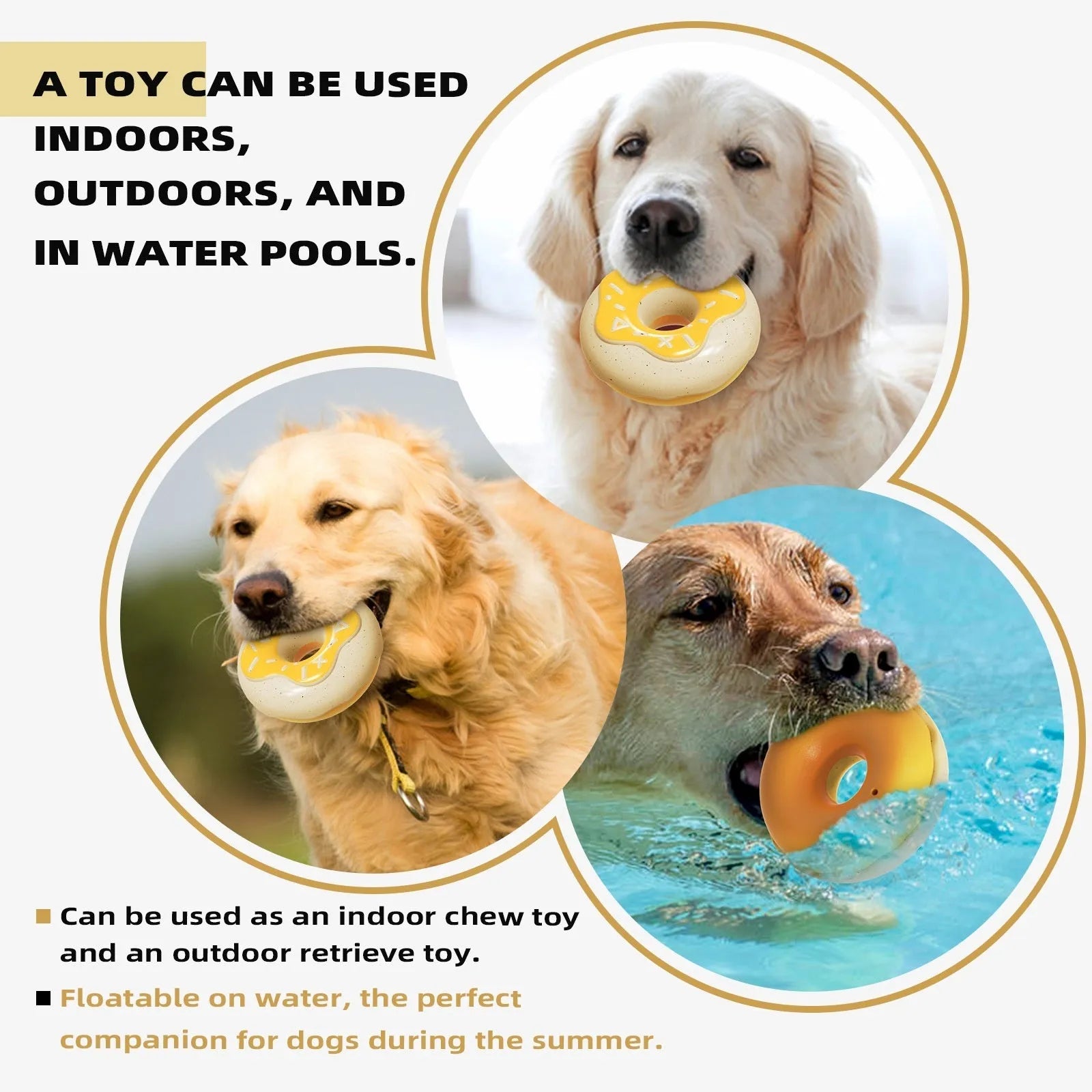 TPR donut dog chew toy in pink colour with sound mechanism for dental cleaning