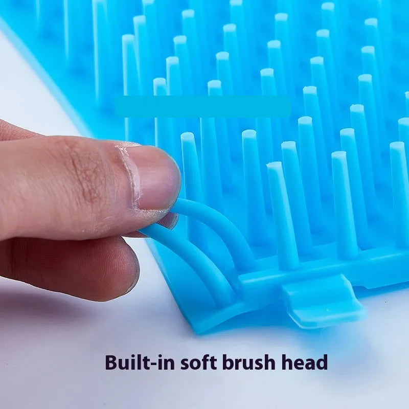 Silicone dog foot wash barrel with scrubber in blue, pink or green colours