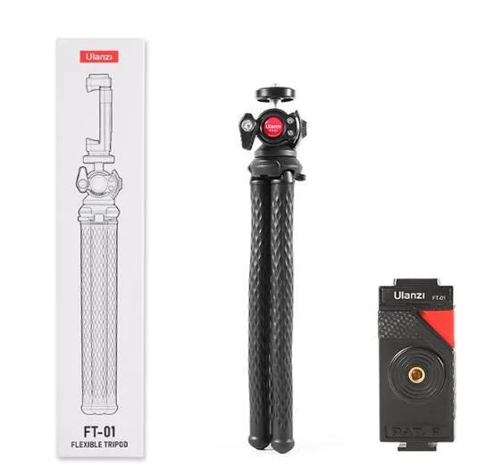 Black octopus mobile phone clip gimbal tripod set FT-01 with flexible legs and phone attachment