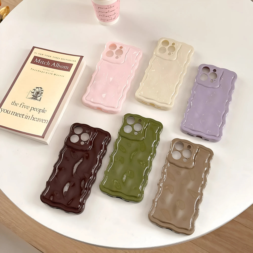 Water ripple TPU iPhone case in light pink with anti-fall and anti-fingerprint finish, oil-filled wave texture