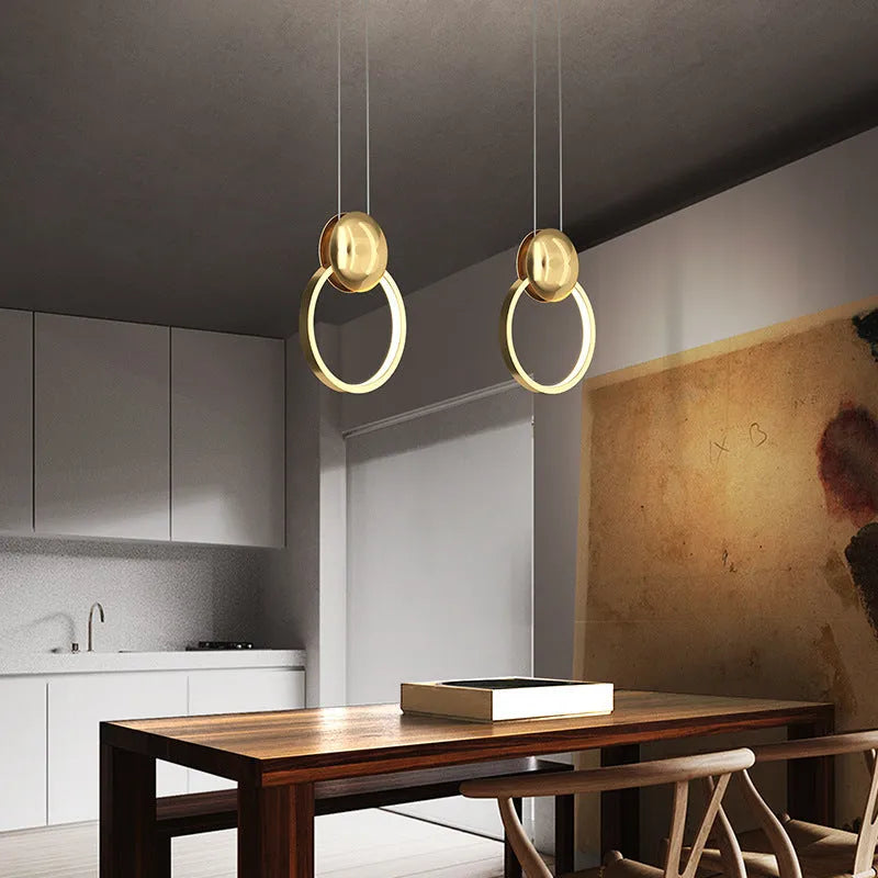 All copper fishing line LED chandelier in black with adjustable height for bedroom study
