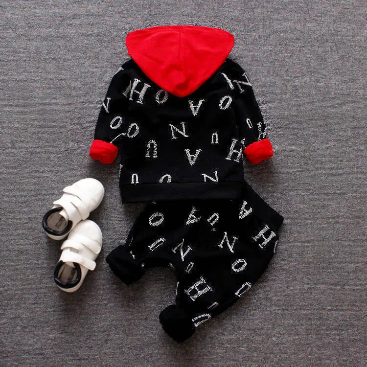 Red and white children's clothing set with long sleeves in sizes 80cm, 90cm, 100cm, and 110cm