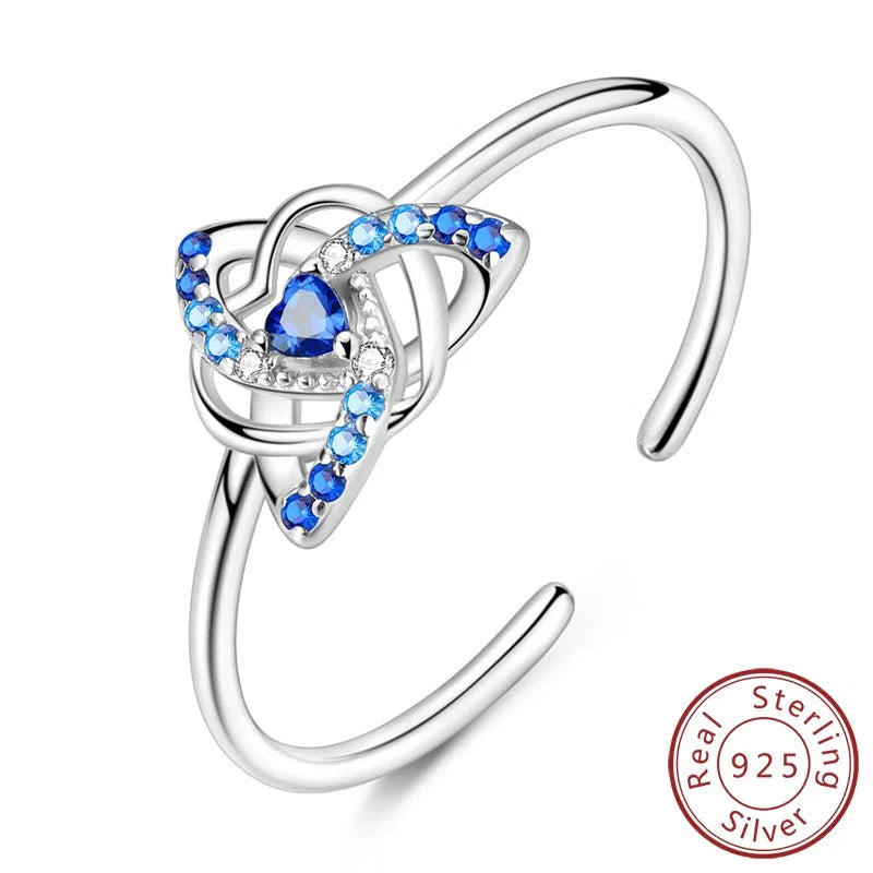 Sterling silver 925 heart-shaped dreamcatcher ring with adjustable opening in blue KSR080