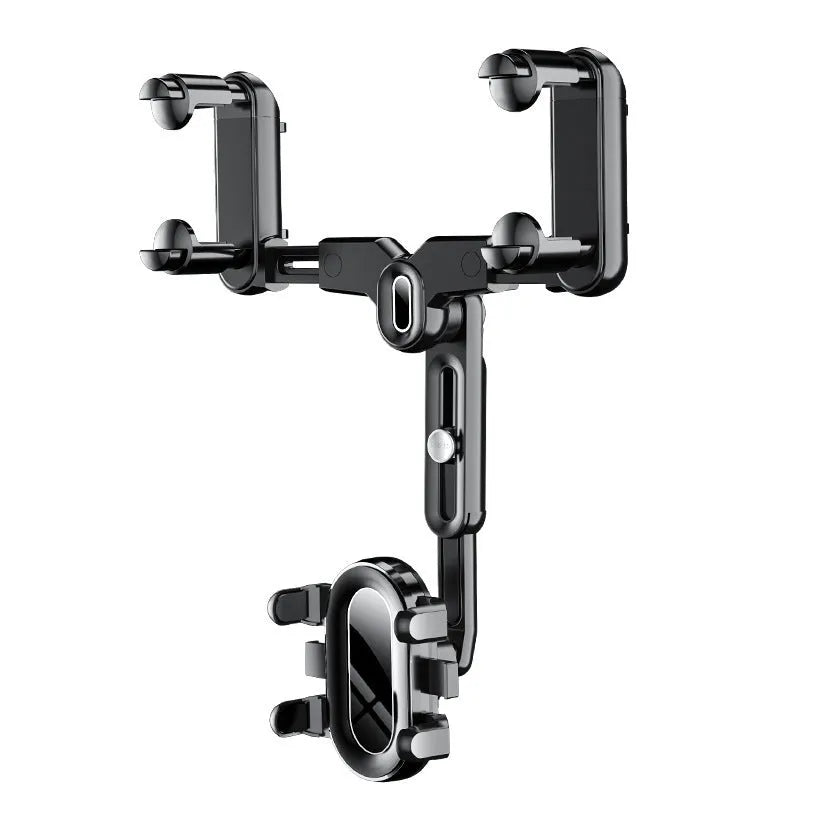 Car rear view mirror phone holder with retractable arms for 4.0-7.0 inch mobile devices