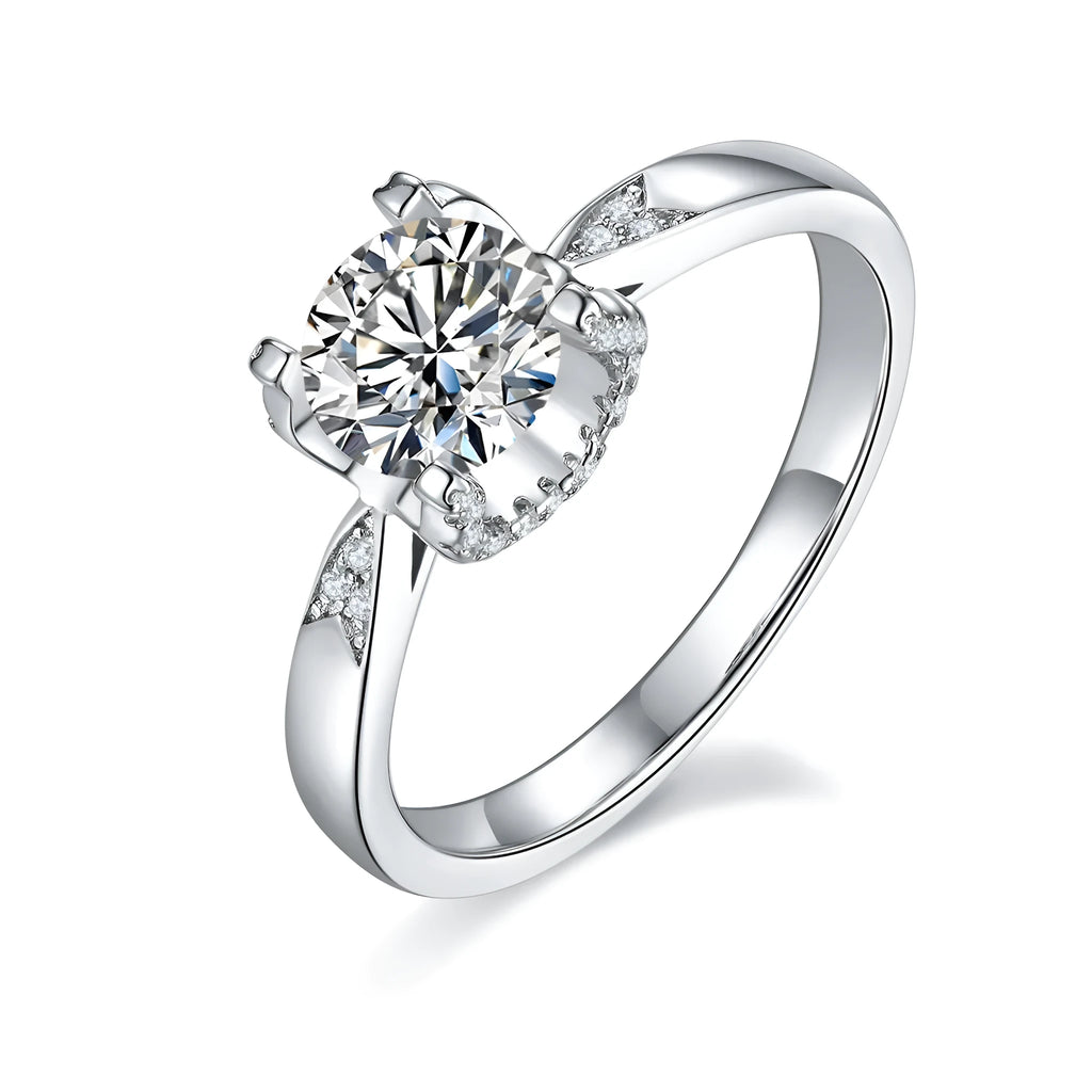 Star Guardian wedding ring set with 1-carat moissanite, S925 silver and platinum plating, sizes 5 to 9