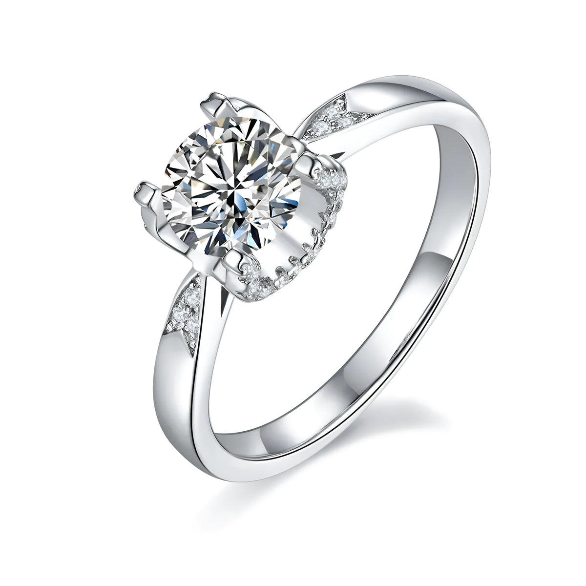 Star Guardian wedding ring set with 1-carat moissanite, S925 silver and platinum plating, sizes 5 to 9