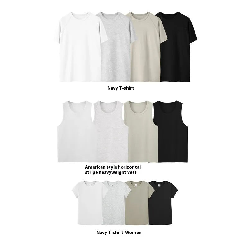 Slim fit navy stretch t-shirt vest for men and women with short sleeves.