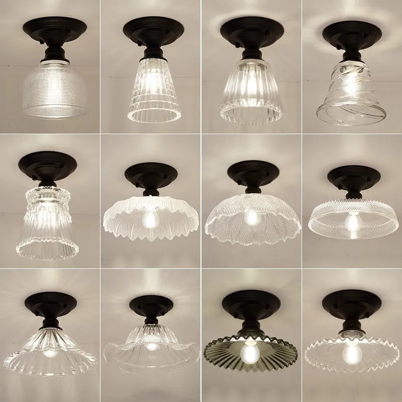 American retro single-head ceiling lamp with clear glass shade and vintage industrial style