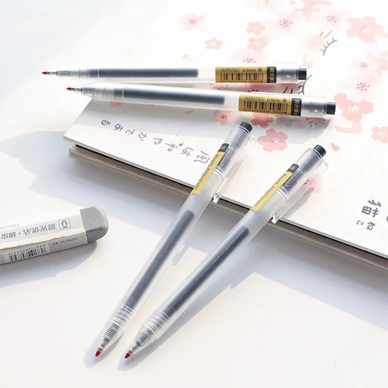 12 black frosted retractable gel pens with 0.5mm tips and 2 refills